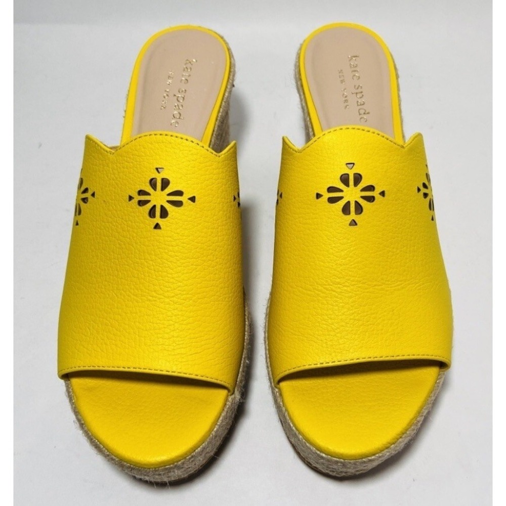 Kate Spade Women's Wedge Size 7 Mule Sandal Yellow Tenley Leather Espadrille - Picture 2 of 9
